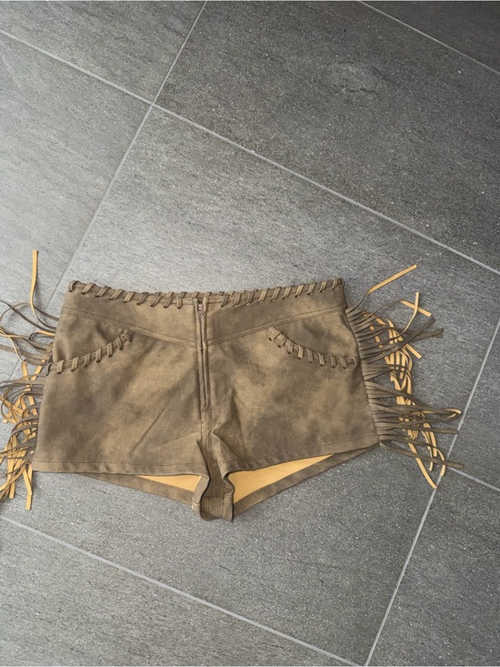 Free People Pants - Free People Olive Fringe Suede-Look Shorts